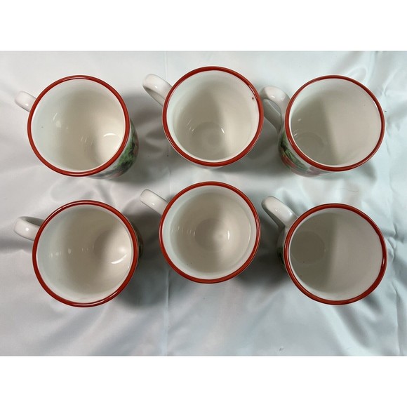 Sets/6 Ceramica Cuore Christmas Mug Red Breasted Bird & Presents Made in‎ Italy - Picture 5 of 7